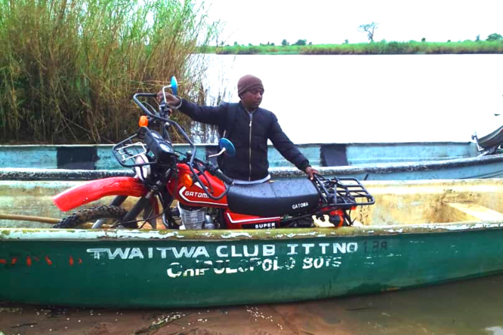 Transporting bike across river